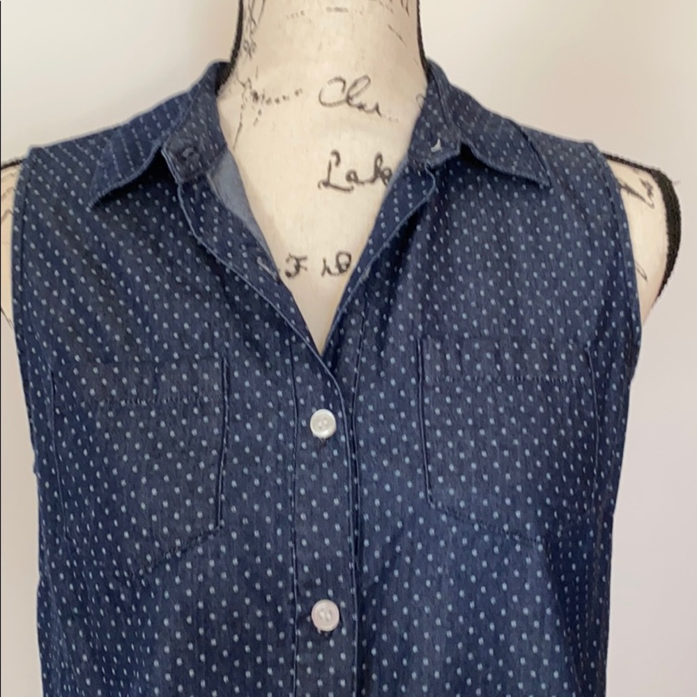 Limited Jean polka dot button down top